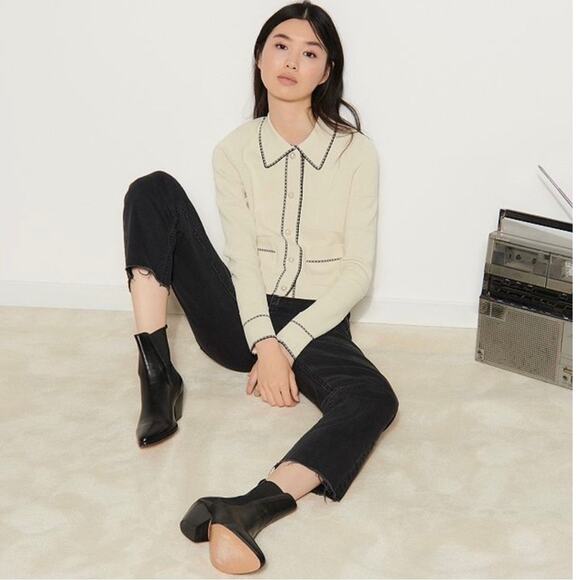 Sandro Lore Knit Cropped Button Front Cardigan Cream Size Small - Picture 1 of 10